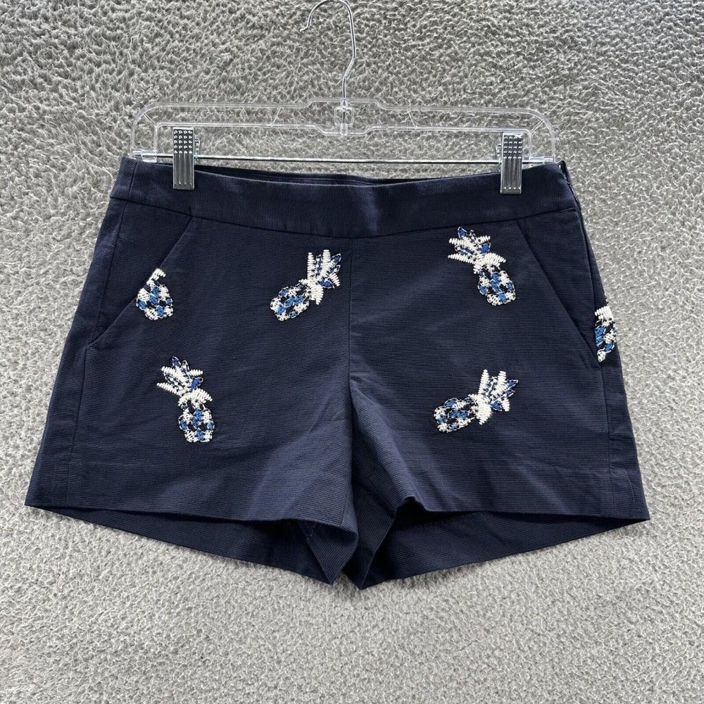 Loft Shorts Women's Petite 0 Blue‎ Beaded & Embroidered Pineapple Casual Shorts
